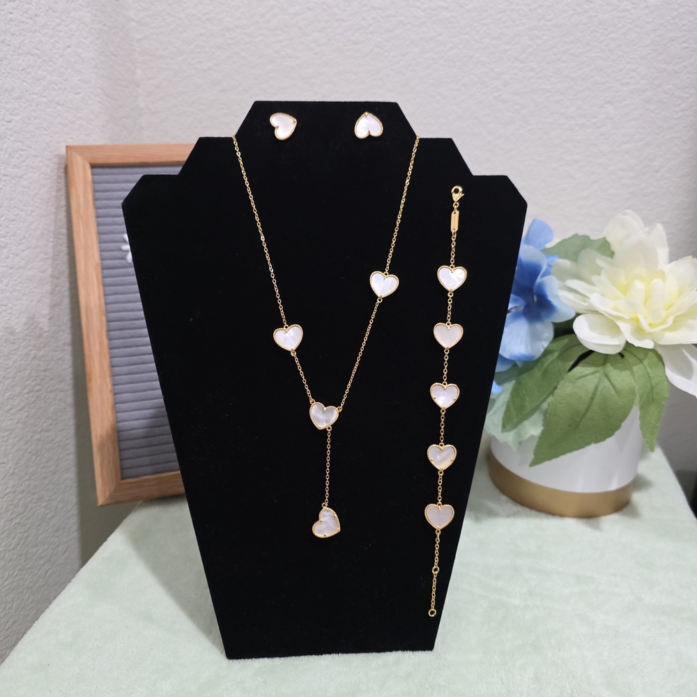 Gold Heart Jewelry Set Mother Of Pearl